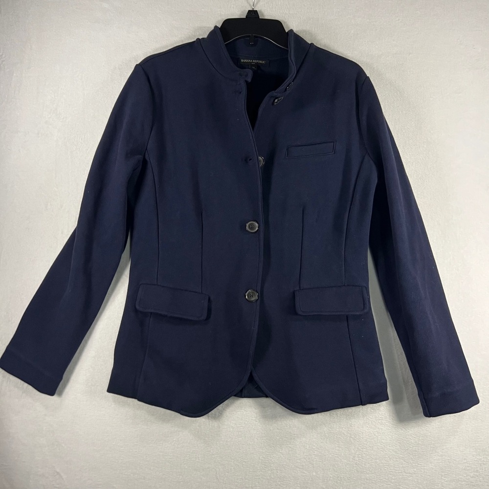 Banana Republic Navy Blue Mandarin Collar Button Blazer Jacket Women's Medium